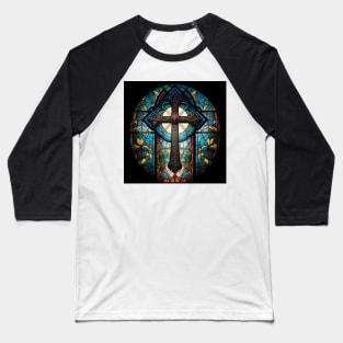 Holy Cross with Stained Glass Windows Baseball T-Shirt